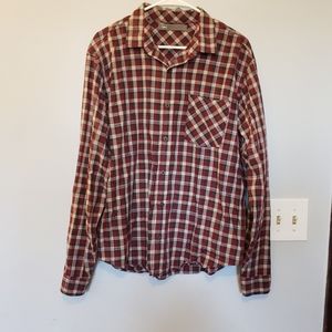 REI plaid red gray long sleeve button down shirt L